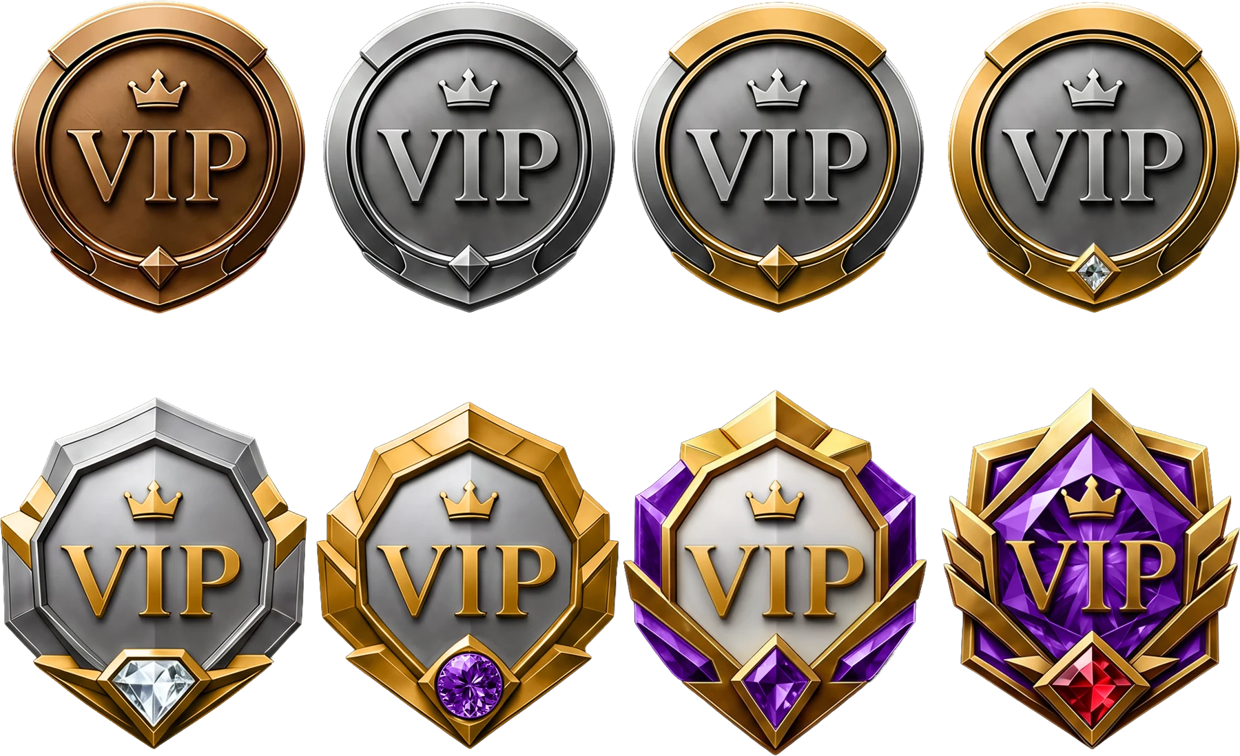 Set of bronze, silver and gold reward badges