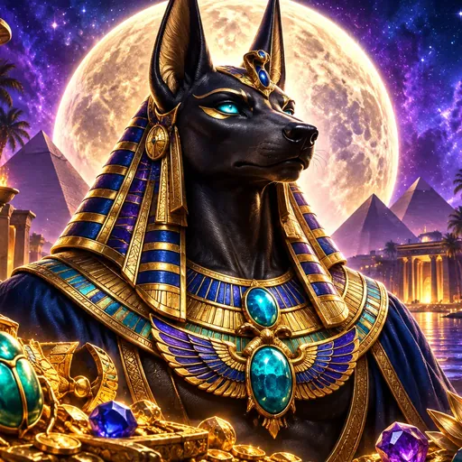 Anubis' Moon slot cover art with Egyptian gods and moonlit temple imagery