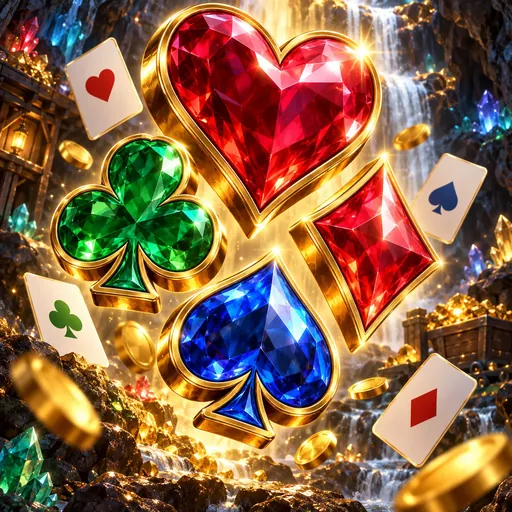 Bonanza Falls cover art showing playing-card and gem symbols over a cascading goldmine reel