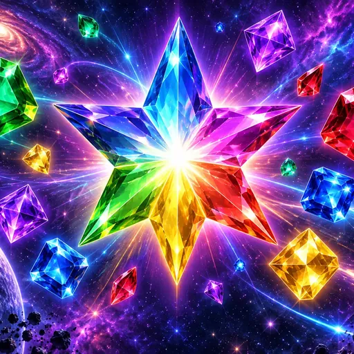 Starburst pokie cover art with glowing gem symbols on a dark space backdrop